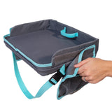 3-IN-1 Travel Tray and Tablet Holder with woman pulling off detachable side pockets