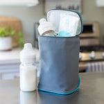 TwoCOOL Double Bottle Cooler, grey teal with bottle and ice pack inside