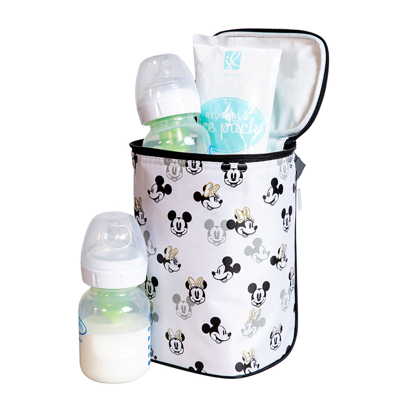 Disney Baby TwoCOOL Double Bottle Cooler, Mickey Minnie Ivory with bottle and ice pack inside