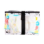 Disney Baby Full Body Changing Pad Mickey Minnie Ivory folded with diaper and wipes in strap