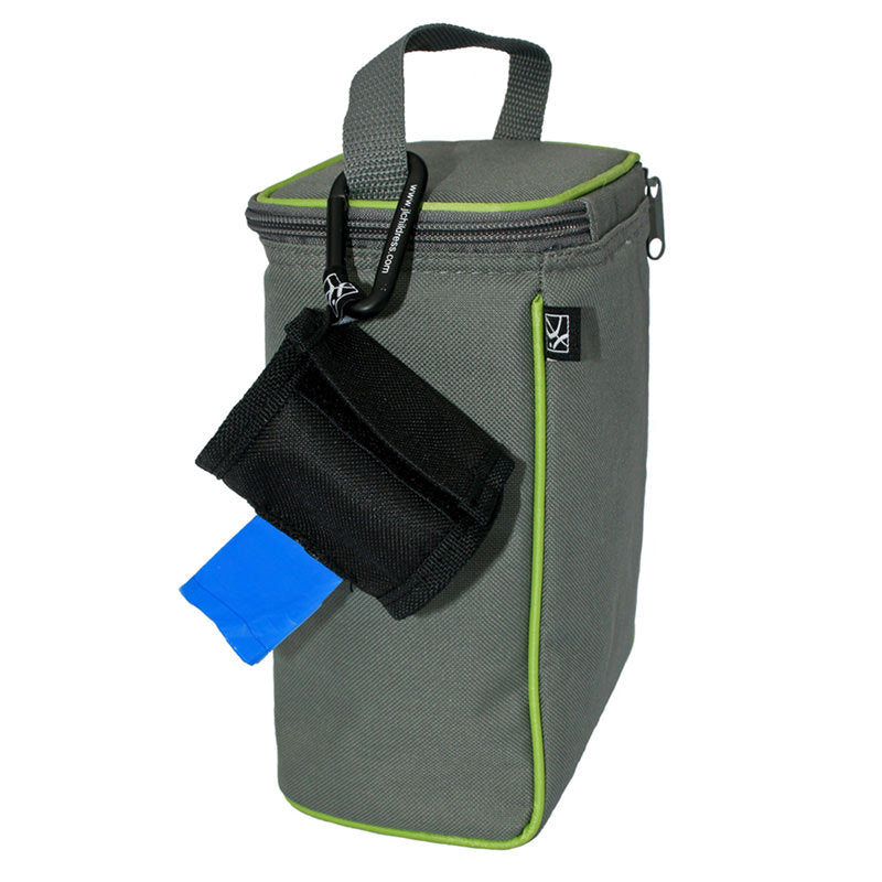 The Bag ‘N Bags Bag Dispenser is a fabric, duffle-style dispenser that conveniently holds 1 roll of 15 disposable bags that are perfect to hide all evidence of dirty diapers, messy bibs, wet clothing, and more.