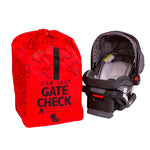 Disney Baby Gate Check Travel Bag for Car Seats sitting next to infant car seat