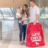 Family standing next to the Gate Check Travel Bag for Single and Double Strollers