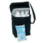 6 bottle cooler, grey chevron open with 6 bottles inside