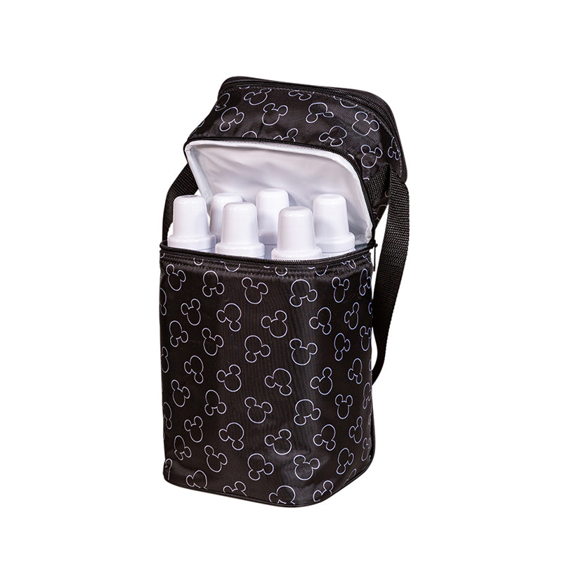 Disney Baby 6 Bottle Cooler, Mickey Black open with six bottles in it