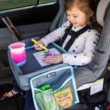 Child sitting in car seat and drawing with the 3-IN-1 Travel Tray and Tablet Holder