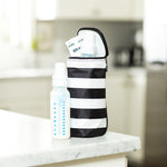 All Bottle Cooler, black and white stripe with bottle and ice pack inside