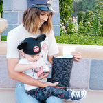 Woman sitting with child holding Disney Baby TwoCOOL Double Bottle Cooler, Mickey Black