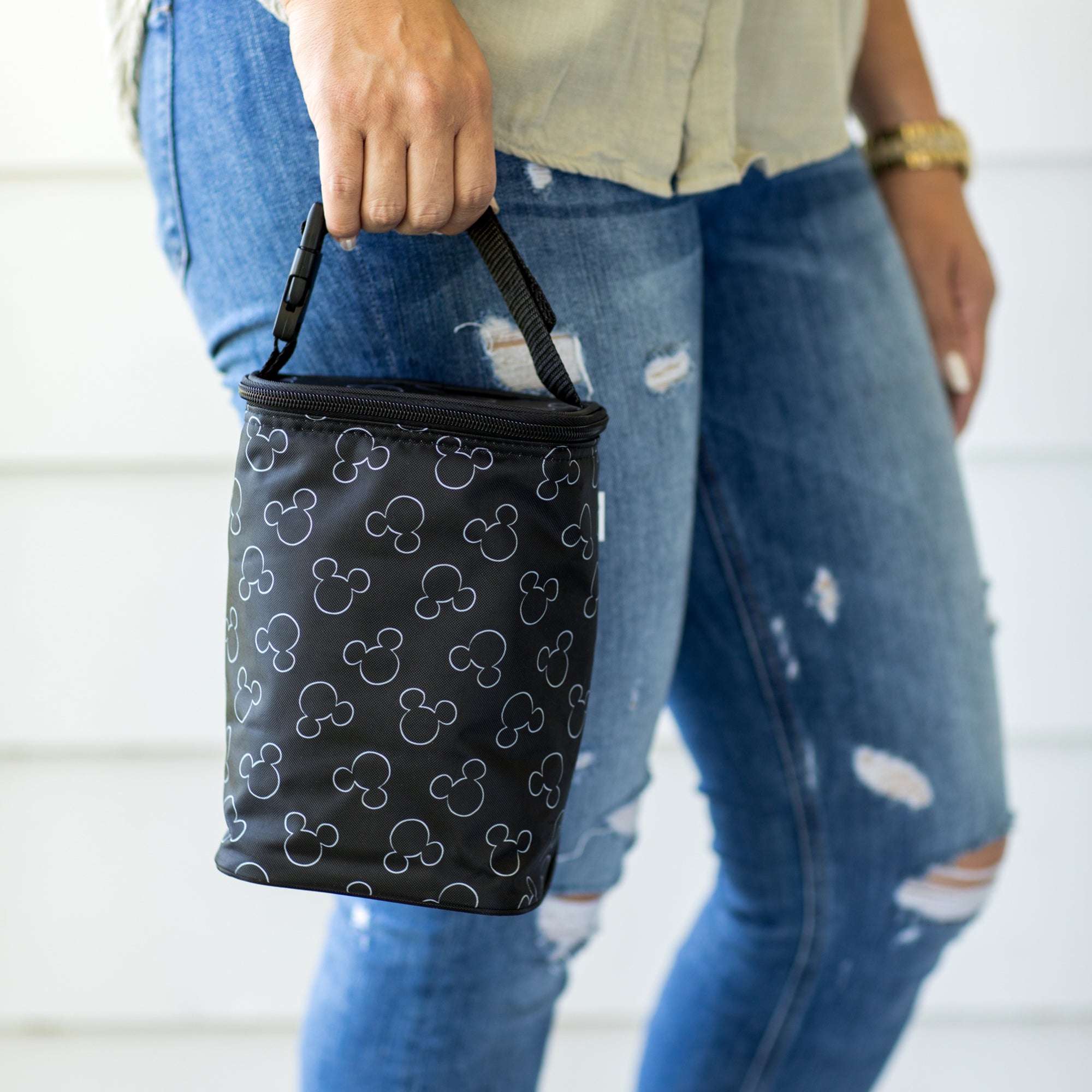 Woman holding Disney Baby TwoCOOL Double Bottle Cooler, Mickey Black