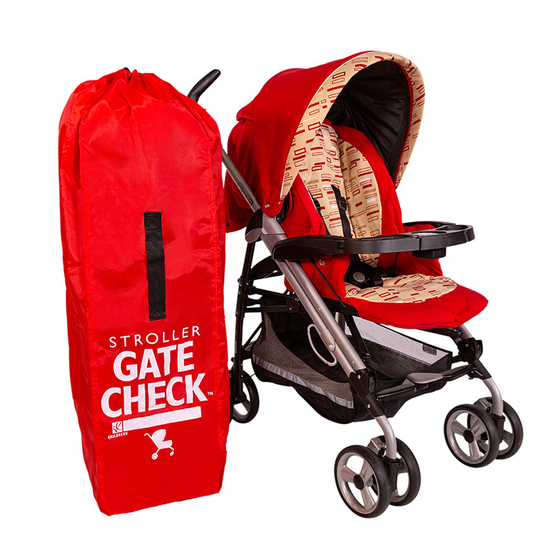 Gate Check Travel Bag for Umbrella Strollers sitting next to stroller